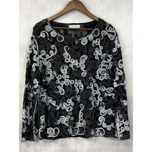 Jaguar Soutache Mesh Top Women Large Swirl Sheer Statement Goth Eclectic Edgy